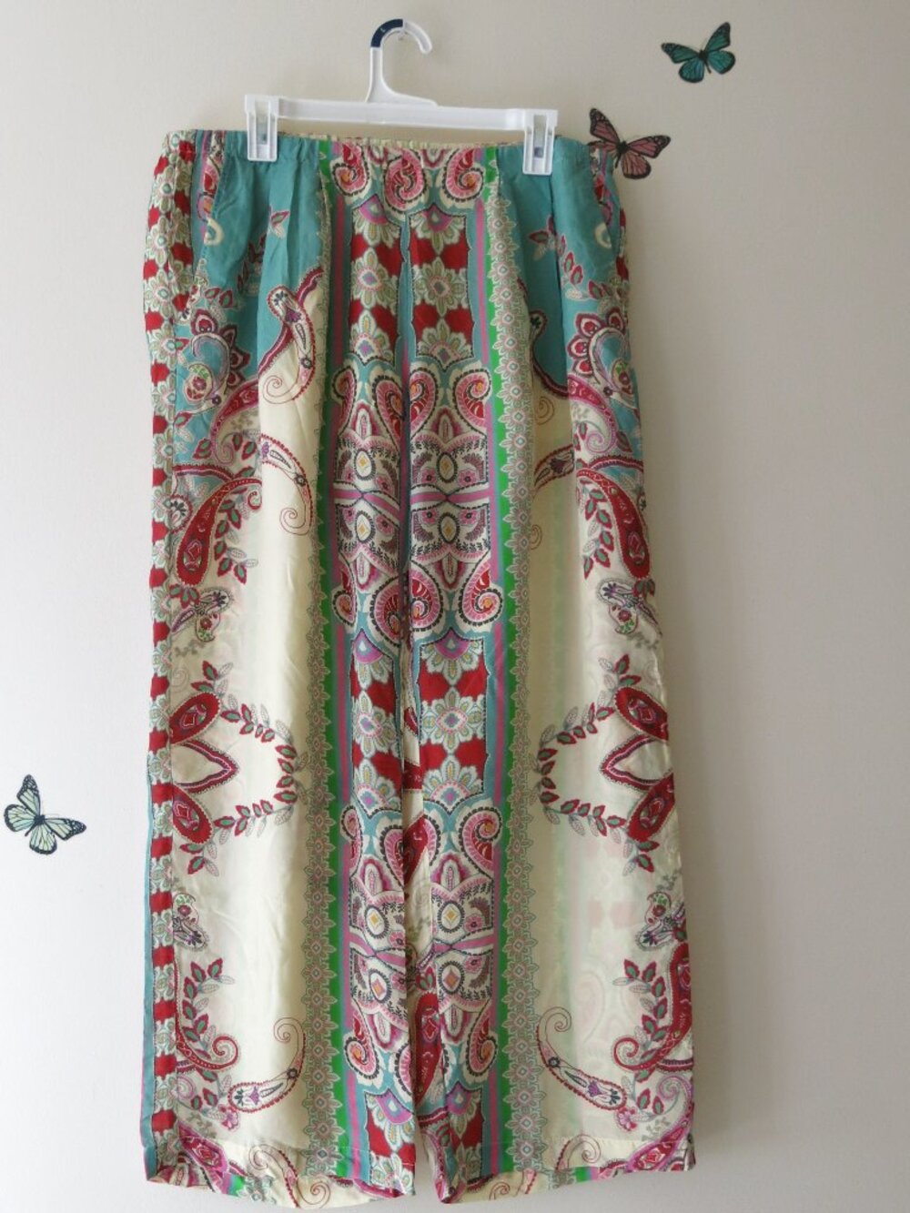Johnny Was 100% Silk Paisley Geometric Bohemian Festival Wide Pants Size L/XL